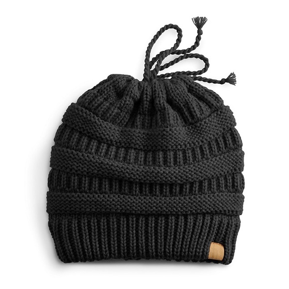 SO Accessories - Halo Rib Knit Ponytail Beanie